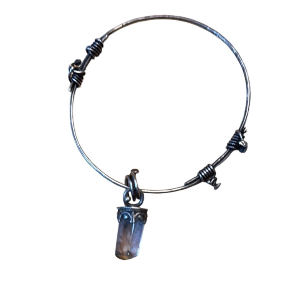 Silver Wire Wrapped Crystal Bangle Bracelet Artisan Handmade Jewelry